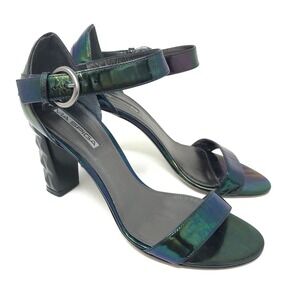 Via Spiga Womens 9.5 Sandals Iridescent Green Geometric Block Heel Ankle Strap